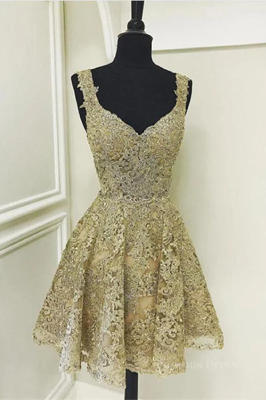 Great Bargains Cute V Neck Golden Lace Short Corset Prom Dresses, Golden Lace Corset Homecoming Dresses, Golden Corset Formal Evening Dresses outfit Great Bargains Cute V Neck Golden Lace Short Corset Prom Dresses, Golden Lace Corset Homecoming Dresses, Golden Corset Formal Evening Dresses outfit