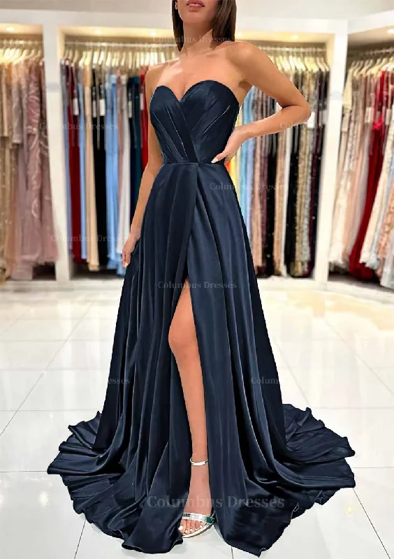 Act Fast A-line Sweetheart Strapless Sweep Train Charmeuse Prom Dress With Pleated Split Act Fast A-line Sweetheart Strapless Sweep Train Charmeuse Prom Dress With Pleated Split