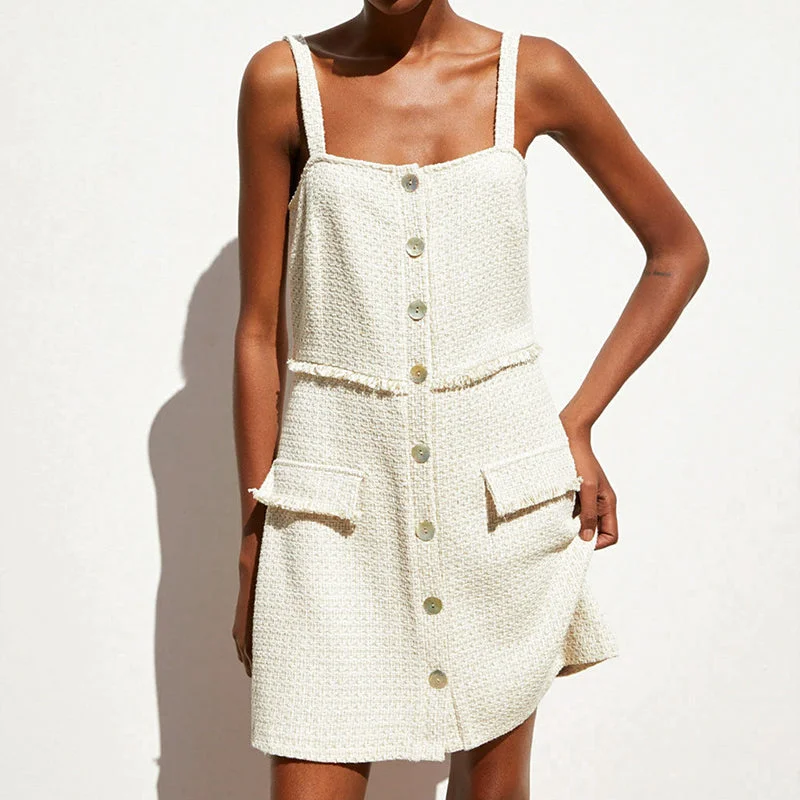 Final Clearance Women's Summer Casual Knitted Short Buttoned Dress