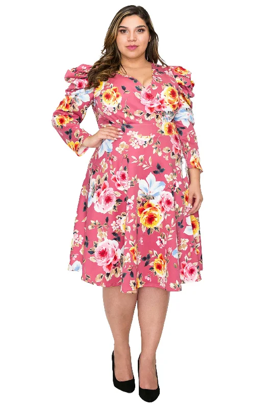 Price Rollback Floral Statement Sleeve Flare Dress