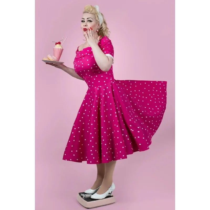 Time-Limited Offer Dolly and Dotty Darlene 50s Dress- Hot Pink and White Polka Dots