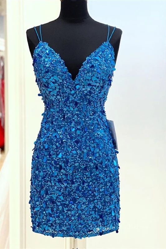 Fantastic Deals Mermaid V Neck Blue Sequins Short Corset Prom Dresses, Mermaid Blue Corset Homecoming Dresses, Blue Corset Formal Evening Dresses outfit
