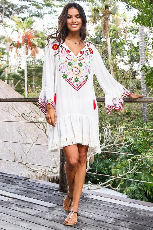 Unbeatable Prices SHU-SHI Women's Bohemian Embroidered Tunic Dress - Bell Sleeve Swimsuit Cover-Up & Casual Short Shift Dress Unbeatable Prices SHU-SHI Women's Bohemian Embroidered Tunic Dress - Bell Sleeve Swimsuit Cover-Up & Casual Short Shift Dress