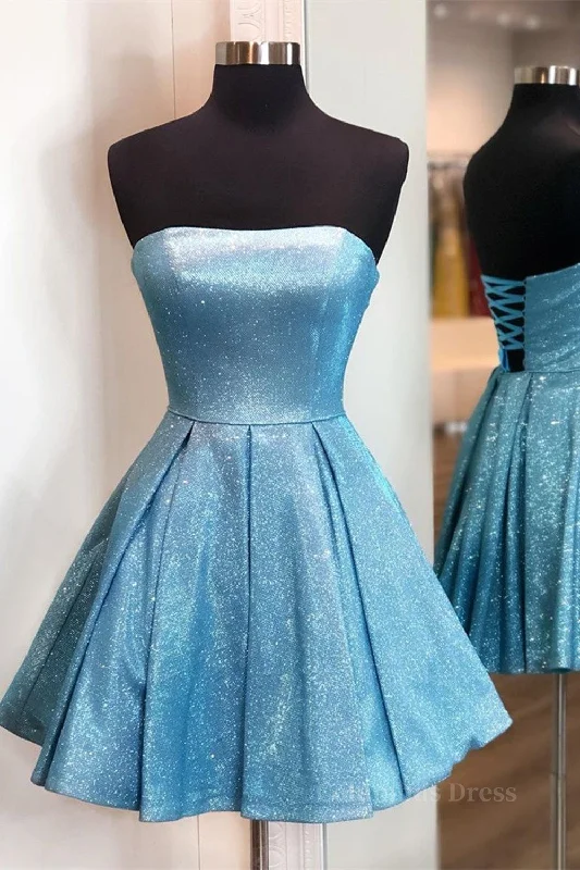 Price Drop Shiny Strapless Blue Short Corset Prom Dresses, Open Back Blue Corset Homecoming Dresses, Blue Corset Formal Evening Dresses outfit Price Drop Shiny Strapless Blue Short Corset Prom Dresses, Open Back Blue Corset Homecoming Dresses, Blue Corset Formal Evening Dresses outfit
