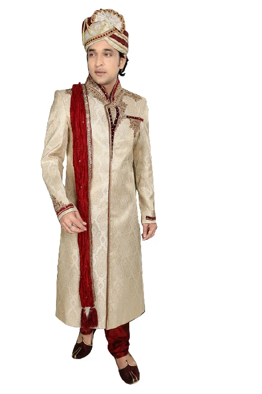 Discount Days Traditional Brown Brocade Silk Indian Wedding Sherwani For Men