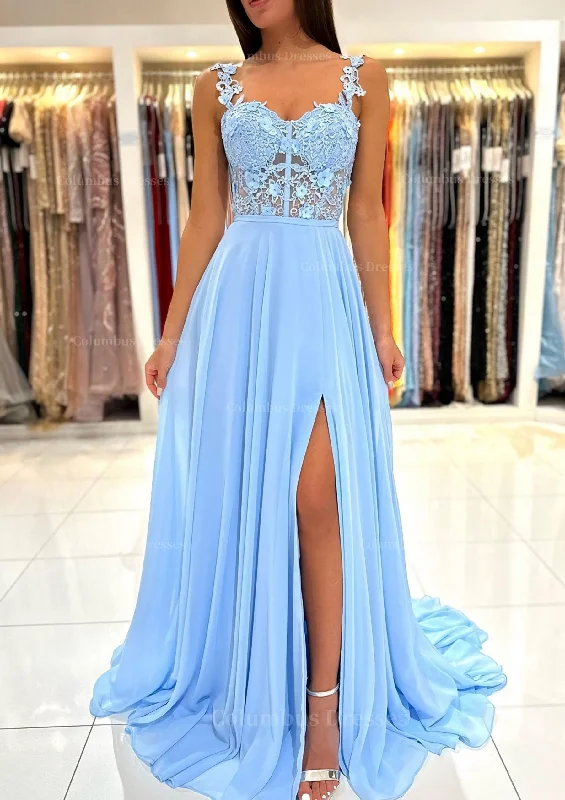 Low Prices A-line Sweetheart Sleeveless Sweep Train Chiffon Prom Dress With Appliqued Split Low Prices A-line Sweetheart Sleeveless Sweep Train Chiffon Prom Dress With Appliqued Split