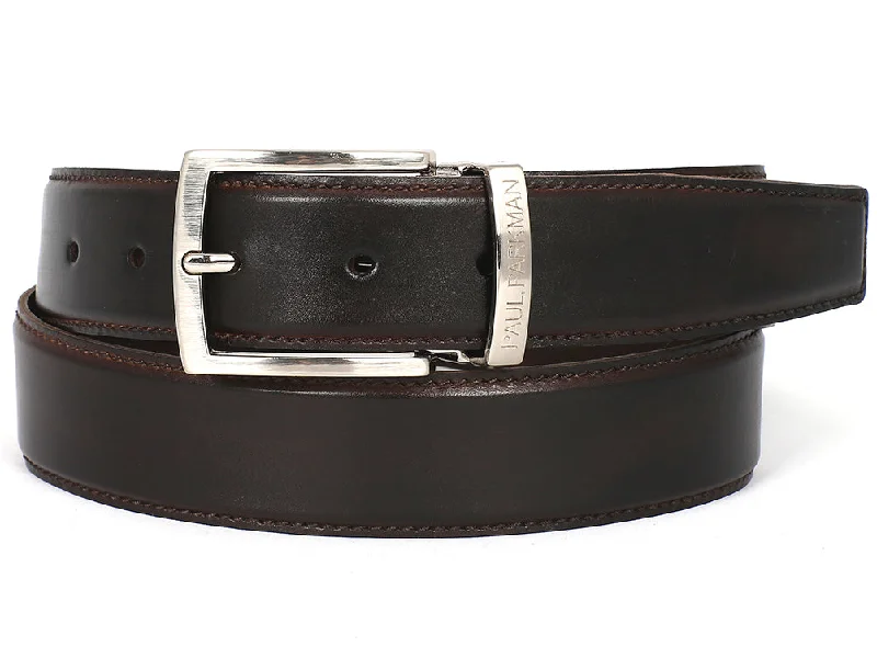 Hot Deal PAUL PARKMAN Men's Leather Belt Hand-Painted Dark Brown (ID#B01-DARK-BRW)