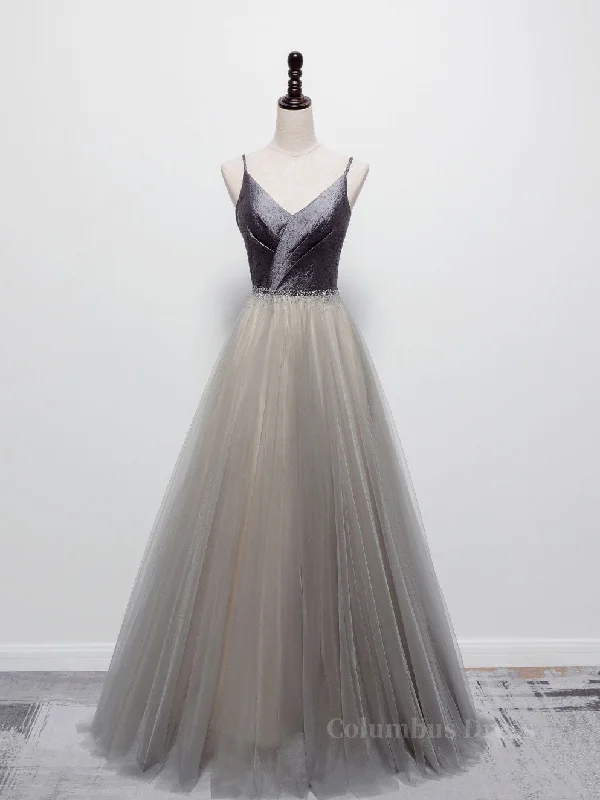 Weekend Deal Simple gray v neck tulle long Corset Prom dress, gray tulle Corset Formal dress outfit Weekend Deal Simple gray v neck tulle long Corset Prom dress, gray tulle Corset Formal dress outfit