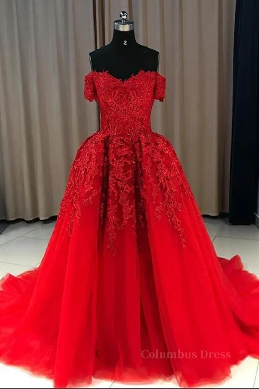 Deal of the Week Gorgeous Off Shoulder Red Lace Long Corset Prom Dresses, Red Lace Corset Formal Evening Dresses, Red Corset Ball Gown outfits Deal of the Week Gorgeous Off Shoulder Red Lace Long Corset Prom Dresses, Red Lace Corset Formal Evening Dresses, Red Corset Ball Gown outfits