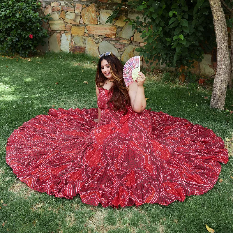 Final Markdown Scarlet Swirl Bandhani Tiered Dress
