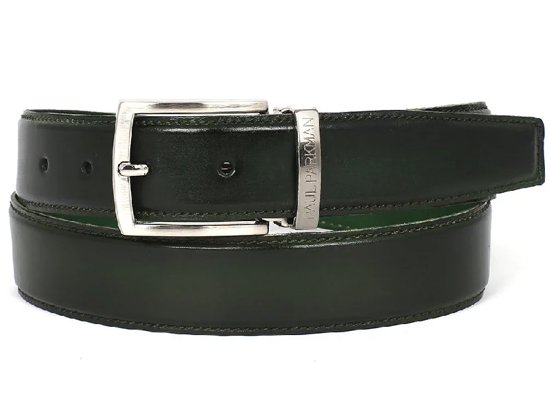 Value Deals PAUL PARKMAN Men's Leather Belt Hand-Painted Dark Green (ID#B01-DARK-GRN)