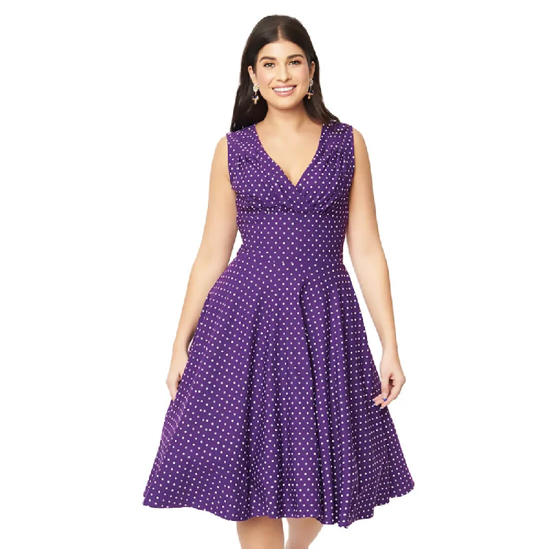 Super Sale Unique Vintage Delores Polka Dot Dress - Purple
