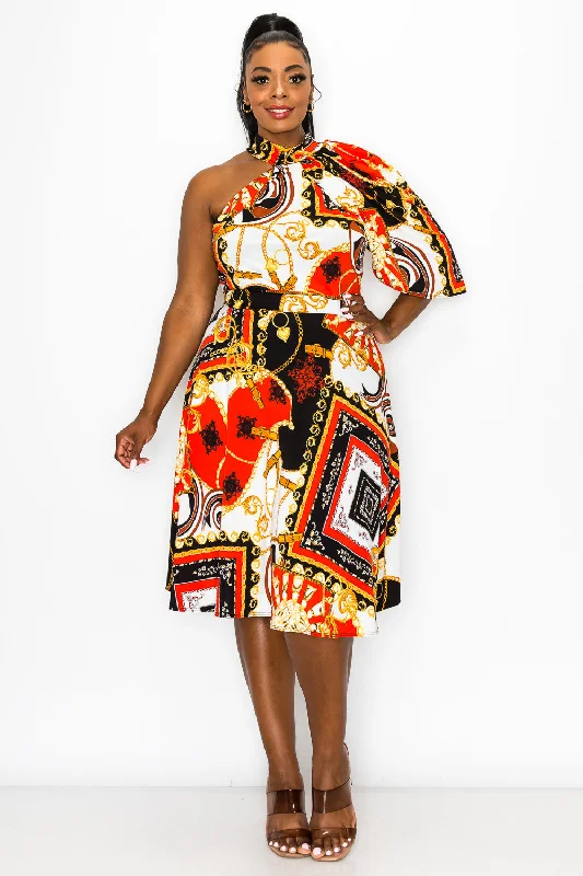 Lowest Prices Knowles One Shoulder Baroque Print Flare