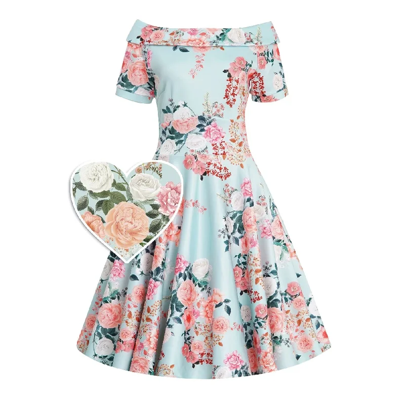 Bonus Savings Dolly and Dotty Darlene 50s Dress - Pale Blue Floral