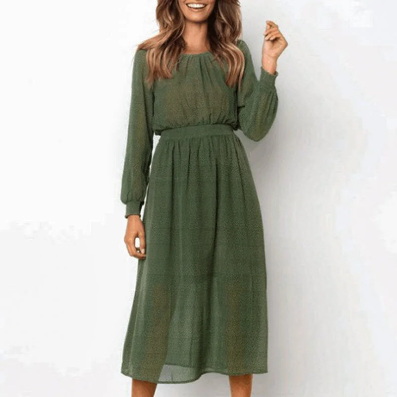 Stock Up and Save Women's Summer A-Line Long O-Neck Dress