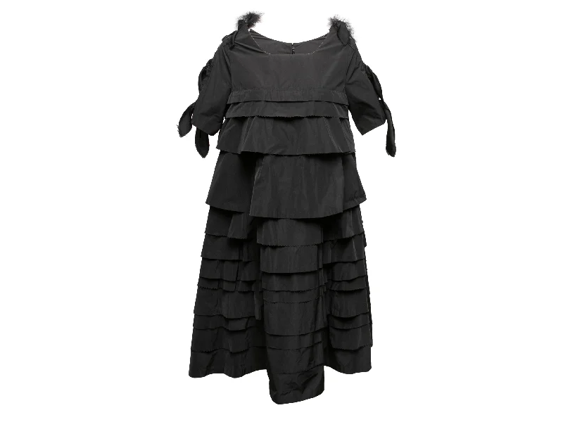 Fantastic Offers Black Undercover Jun Takahashi Feather-Trimmed Tiered Dress Designer Size 2 Fantastic Offers Black Undercover Jun Takahashi Feather-Trimmed Tiered Dress Designer Size 2
