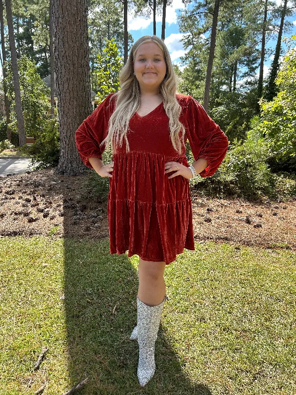 Special Price Burnt Orange Velvet Dress