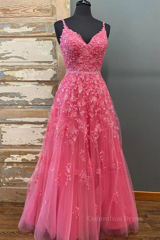 Super Deal A Line V Neck Open Back Beaded Hot Pink Lace Long Corset Prom Dresses, Hot Pink Lace Corset Formal Graduation Evening Dresses outfit Super Deal A Line V Neck Open Back Beaded Hot Pink Lace Long Corset Prom Dresses, Hot Pink Lace Corset Formal Graduation Evening Dresses outfit