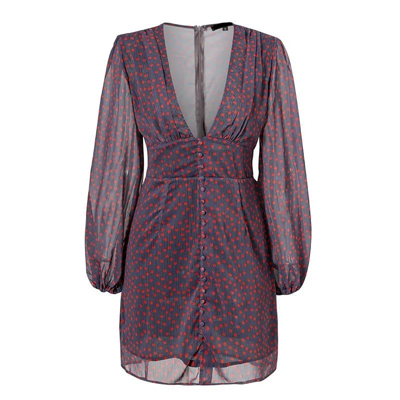 Online Specials Women's Summer Long-Sleeved Deep V-Neck Short Dress