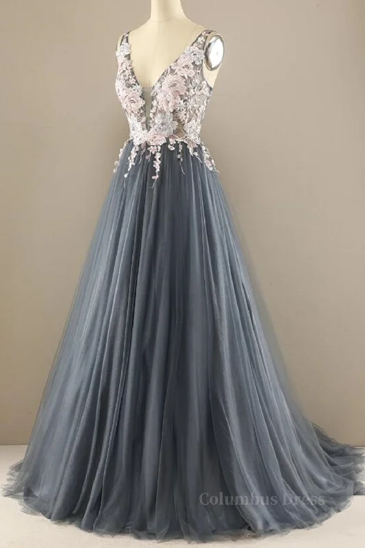 Discount Deals A Line V Neck Open Back Appliques Gray Long Corset Prom Dresses, V Neck Grey Corset Formal Dresses, Gray Evening Dresses outfit Discount Deals A Line V Neck Open Back Appliques Gray Long Corset Prom Dresses, V Neck Grey Corset Formal Dresses, Gray Evening Dresses outfit