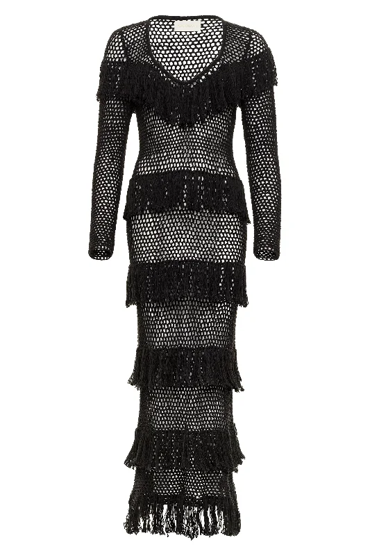 Don't Wait Long Sleeve Fringe Dress