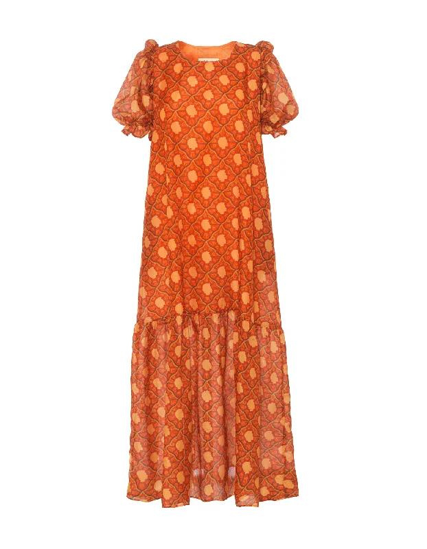 Must-Have Deals Robyn Orange Portrait Print Silk Voile Dress