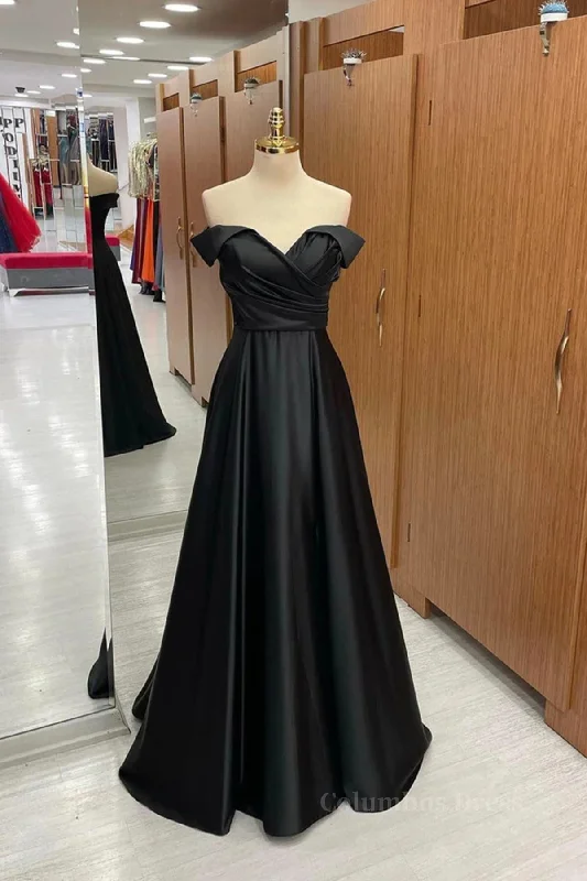 Clearance Event Off the Shoulder Black Satin Long Corset Prom Dresses, Black Off Shoulder Corset Formal Evening Dresses outfit Clearance Event Off the Shoulder Black Satin Long Corset Prom Dresses, Black Off Shoulder Corset Formal Evening Dresses outfit