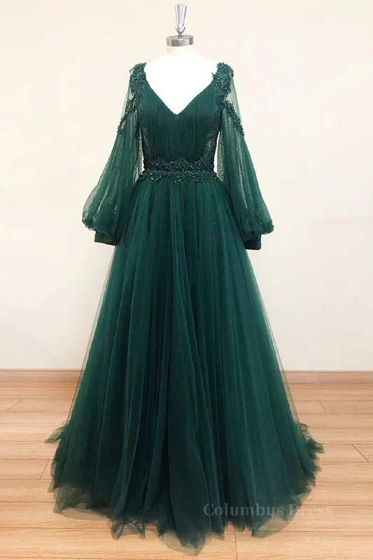 Today’s Deal V Neck Long Sleeves Green Lace Corset Prom Dresses, V Neck Green Lace Corset Formal Evening Dresses outfit