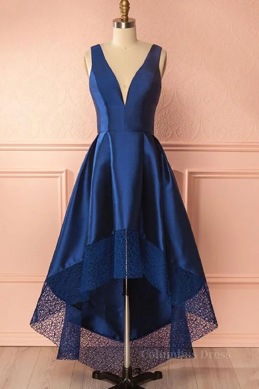 Buy Now High Low V Neck Blue Satin Corset Prom Dresses, Open Back Blue Corset Formal Dresses, Blue Evening Dresses outfit Buy Now High Low V Neck Blue Satin Corset Prom Dresses, Open Back Blue Corset Formal Dresses, Blue Evening Dresses outfit
