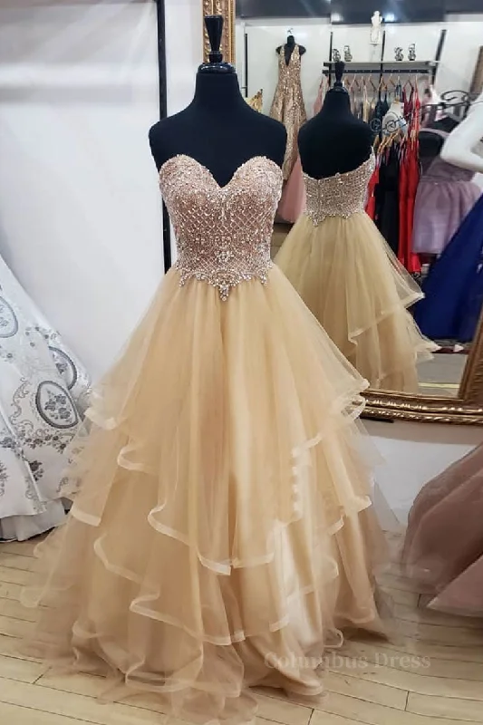 Weekend Deal Champagne tulle sweetheart long Corset Prom dress, champagne evening dress outfit Weekend Deal Champagne tulle sweetheart long Corset Prom dress, champagne evening dress outfit