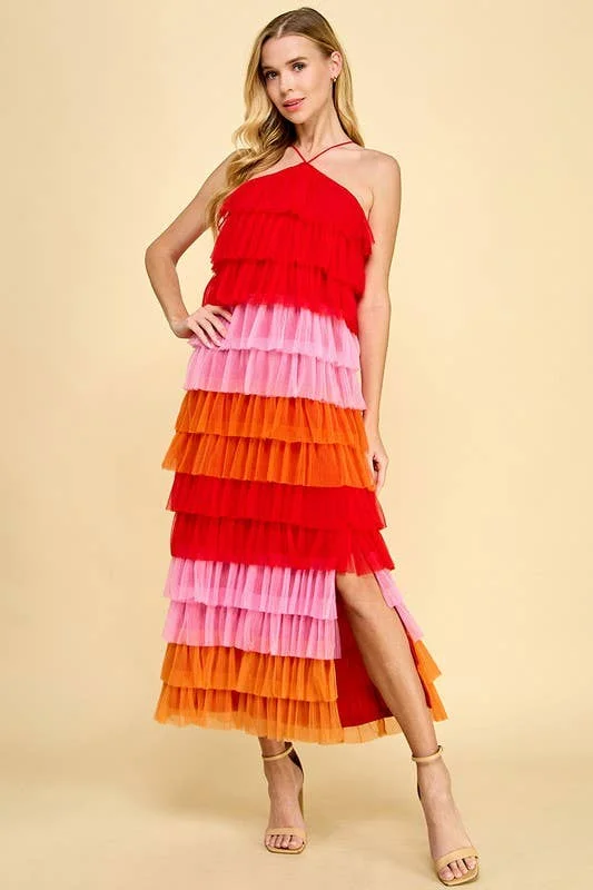 Take Advantage Multi Colors Pleated Dress