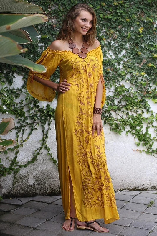 Best Bargains SHU-SHI Women's Casual Boho Ethnic Embroidered Off Shoulder Maxi Dress with Long Sleeves and Side Slit Best Bargains SHU-SHI Women's Casual Boho Ethnic Embroidered Off Shoulder Maxi Dress with Long Sleeves and Side Slit