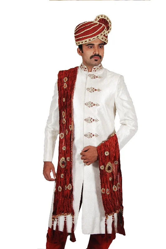 Midnight Madness Unique Designer Indian Wedding Cream Sherwani For Men