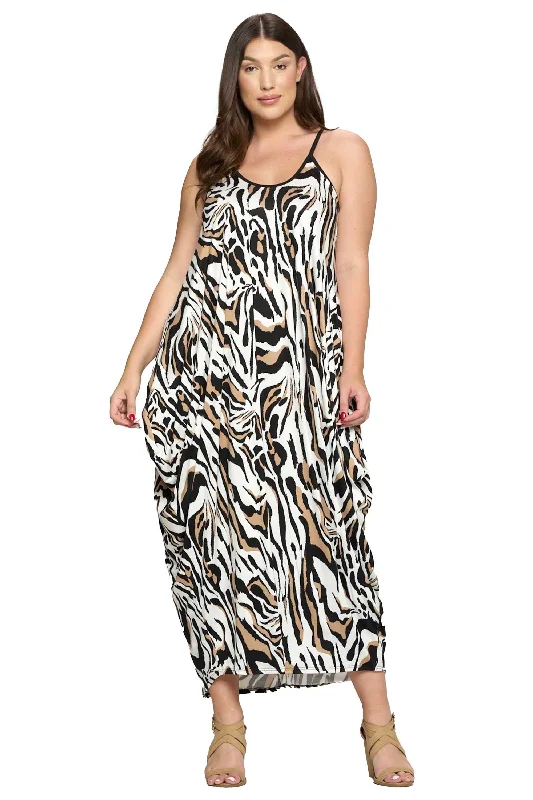 Flash Sale Tiger Stripe Spaghetti Strap Pocket Dress