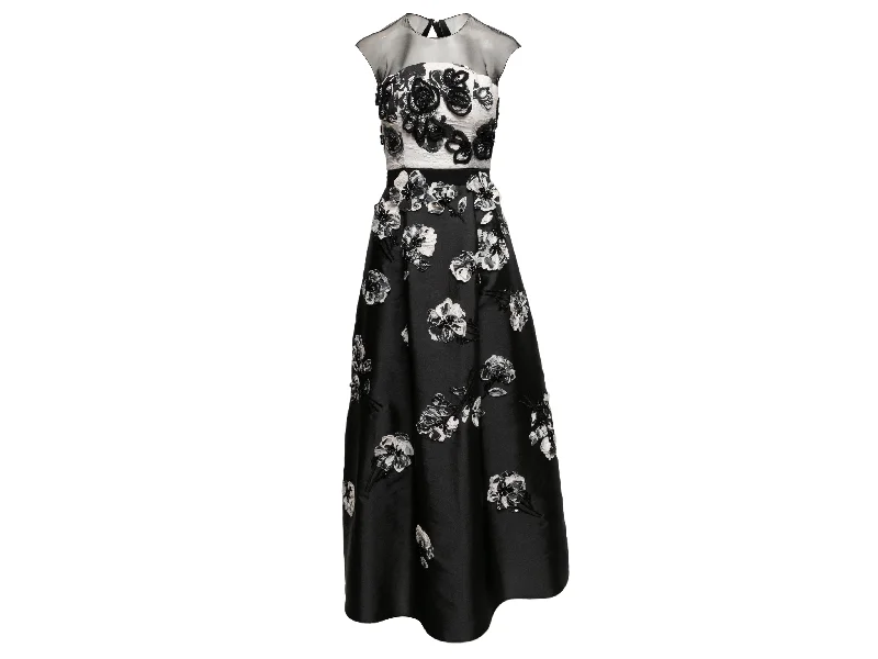 Great Bargains Black & White Sachin & Babi Noir Floral Applique Evening Dress Size US XS Great Bargains Black & White Sachin & Babi Noir Floral Applique Evening Dress Size US XS