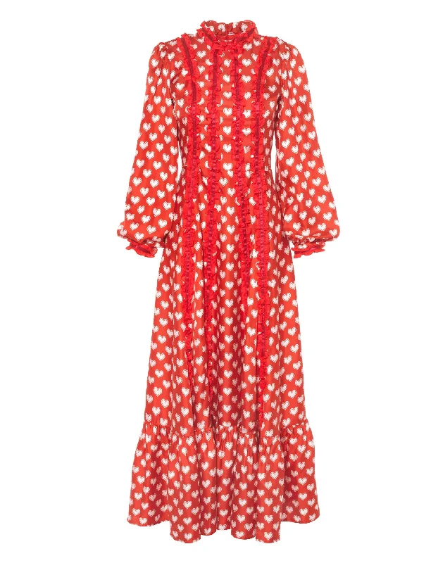 Super Savings Gigi Red Heart Print Silk Twill Dress