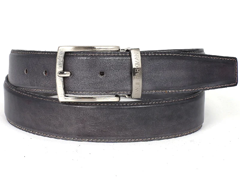 Mega Sale PAUL PARKMAN Men's Leather Belt Hand-Painted Gray (ID#B01-GRAY)