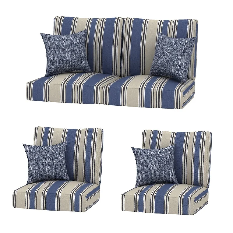 4PC Chat Stripe Outdoor 24x24 Replacement Cushions with Pillows - 4PC Chat