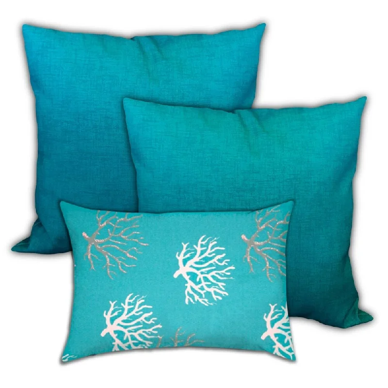 Alcopulco Reefs Indoor/Outdoor, Zippered Pillow Cover, Set of 2 Large & 1 Lumbar, Ocean, Blue, Sea