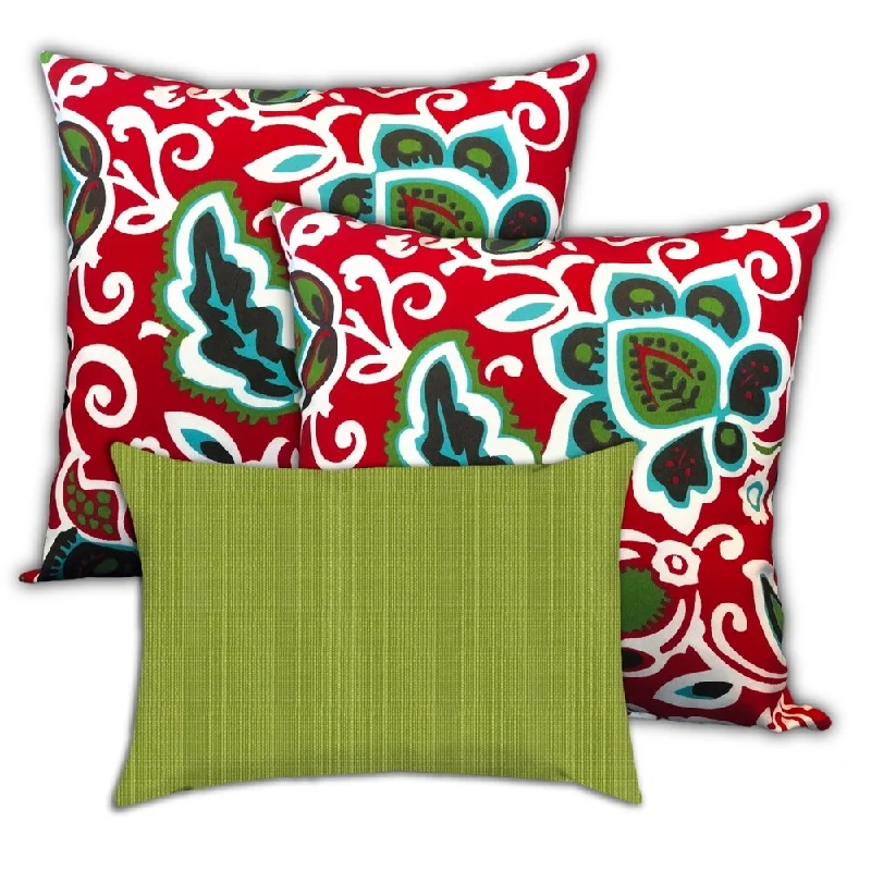 Beginnings Indoor/Outdoor, Zippered Pillow Cover, Set of 2 Large & 1 Lumbar, White, Kiwi, Turquoise