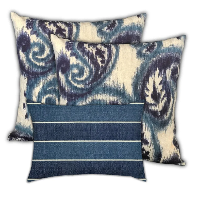 Blueberryturnovers Indoor/Outdoor, Zippered Pillow Cover, Set of 2 Large & 1 Lumbar, Navy, Blue, White