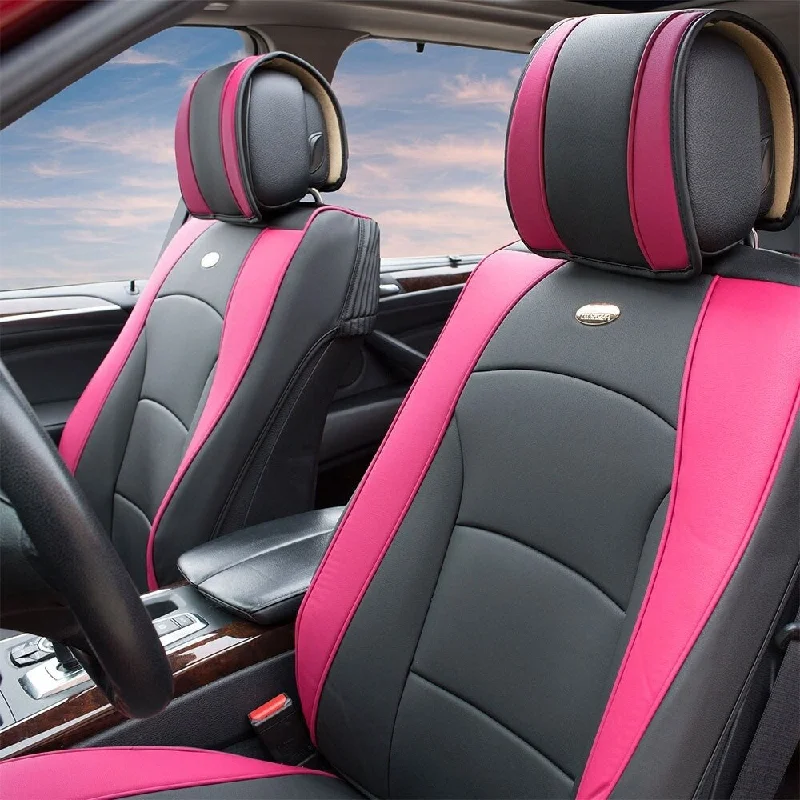 FH Group Pink Black Ultra Comfort Leatherette Bench Seat Cushions-Front-Fit Most Car, Truck, SUV, or Van