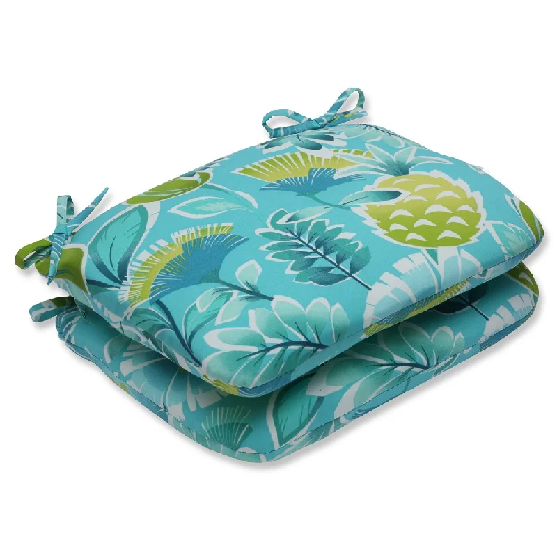 Pillow Perfect Outdoor Calypso Turquoise Rounded Corners Seat Cushion (Set of 2)