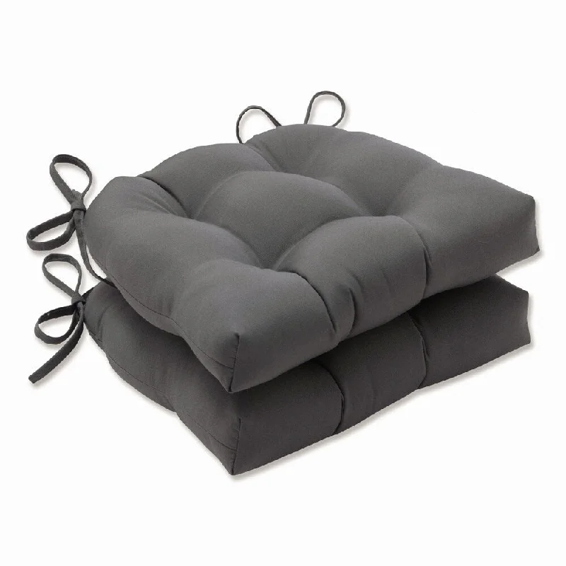 Pillow Perfect Outdoor Fortress Canvas Charcoal Deluxe Tufted Chairpad (Set of 2) - 17 X 17.5 X 4 - 17 X 17.5 X 4