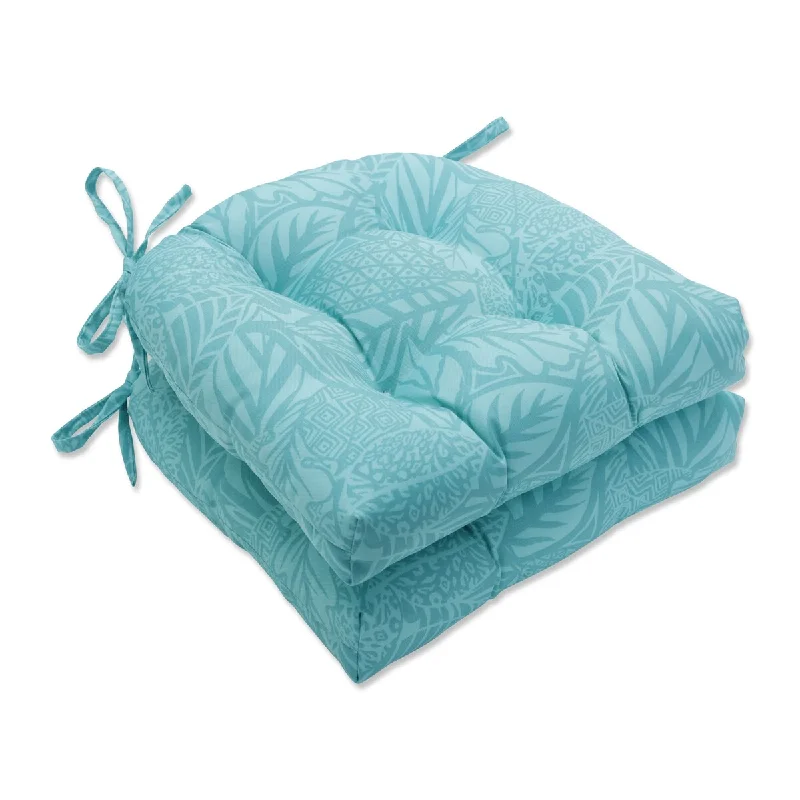 Pillow Perfect Outdoor Maven Lagoon Reversible Chair Pad (Set of 2) - 15.5 X 16 X 4 - 15.5 X 16 X 4