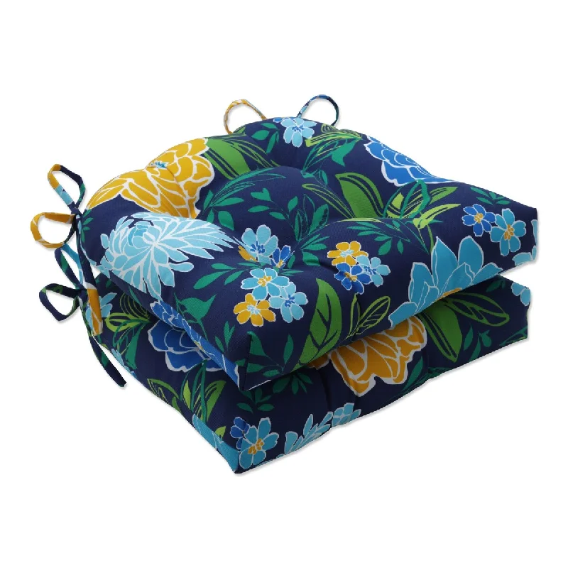 Pillow Perfect Outdoor Spring Bling Blue Reversible Chair Pad (Set of 2) - 15.5 X 16 X 4 - 15.5 X 16 X 4