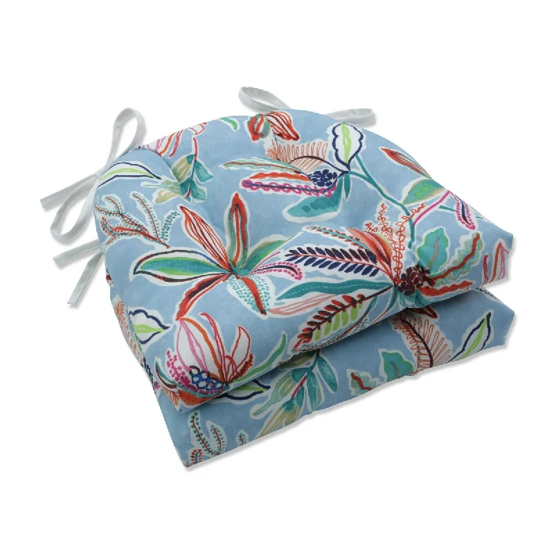 Pillow Perfect Outdoor Sunny Daze Sky Reversible Chair Pad (Set of 2) - 15.5 X 16 X 4 - 15.5 X 16 X 4