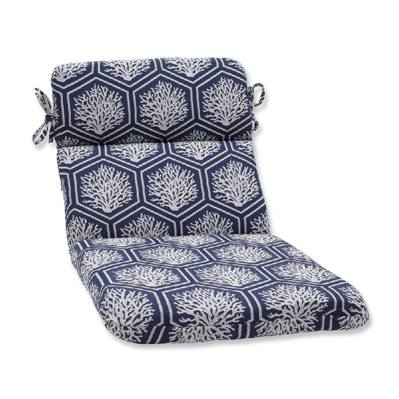 Pillow Perfect Rounded Corners Chair Cushion with Bella-Dura Seascape Navy Fabric