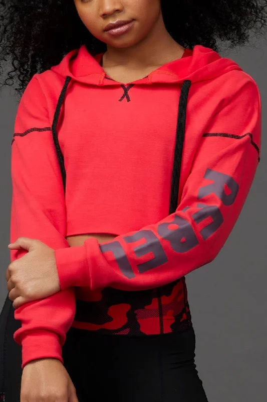 Open Back Cropped Hoodie in Red Hot