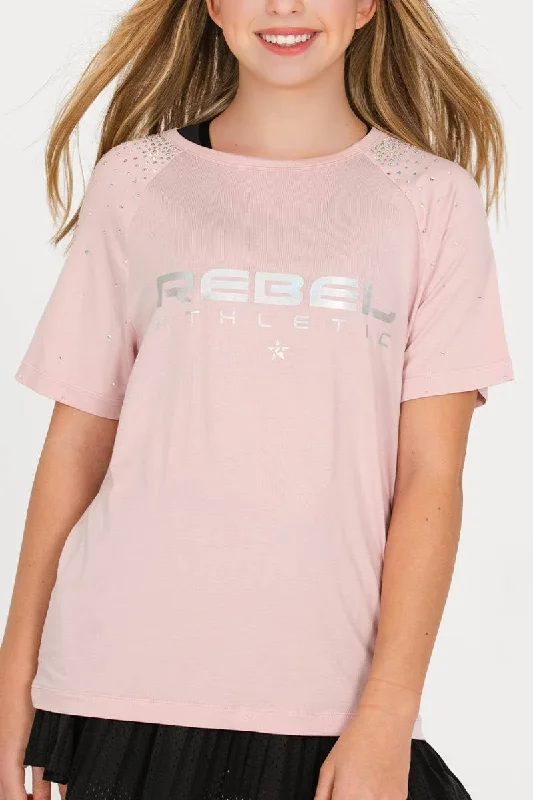 New Arrival Rebel Athletic Crystaled Tee in Dusty Pink